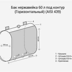 Бак нерж.  60л под контур (Горизонталь) (AISI 439)