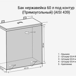 Бак нерж.  60л под контур (Прямоуг.) (AISI 439)