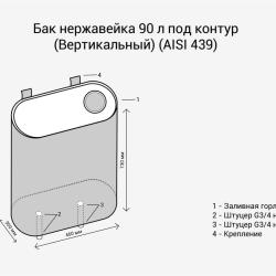 Бак нерж.  90л под контур (Вертикаль) (AISI 439)